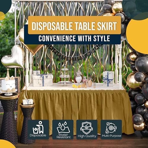 Exquisite Gold Table Skirt 24 Pack - Disposable Plastic Table Skirts for Rectangle Tables 6ft 8ft & Round Tables - 29in x 14ft Self-Adhesive Strip - Birthday Wedding Gender Reveal Decor - Image 6