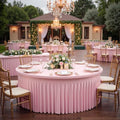 8 Pack Baby Pink Spandex Round Tablecloths for 72 inch Table, Wrinkle Free 132inch Stretchy Fitted 6FT Round Table Cloths Cover with Skirt for Wedding Party Dining Banquet Events by Htper