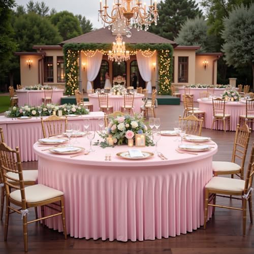 6 Pack Spandex Pink Round Tablecloth for 60in Table, Stretchy 120inch Fitted Tablecloths 5ft, Wrinkle Free Round Tablecovers Skirt for Wedding Birthday Parties Banquet by Htper