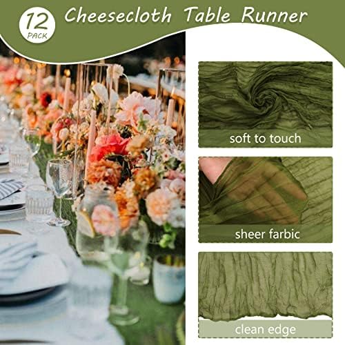 35x120 Inch Grass Green Cheesecloth Table Runner Boho Wedding Party Decor - Image 4