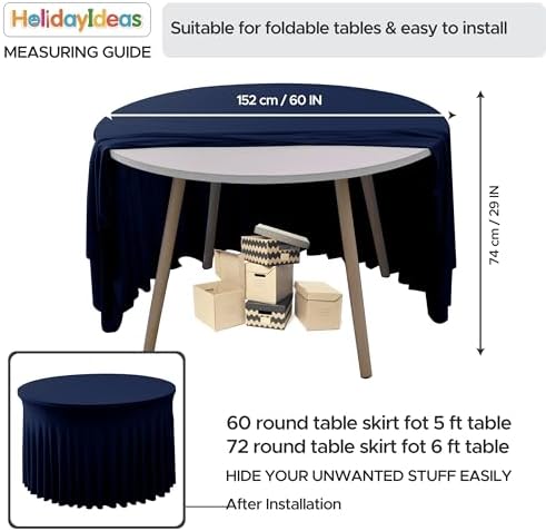 Fitted Navy Spandex Table Skirts for Wedding Party,60 Inch Round,6 Pack - Image 4