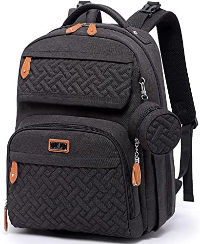 BabbleRoo Diaper Bag Backpack - Travel Large Baby Diaper Bag with Changing pad, Waterproof Baby Bags for Mom & Dad, Unisex Bags with Pacifier Case, Luggage Strap & Stroller Clips– Black by BabbleRoo