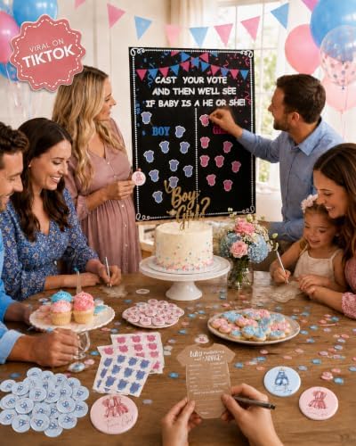 Gender Reveal Games For Guests 180 Pack All-in-One Voting Game Kit, Team Boy or Girl Pins, Stickers, Poster and Baby Prediction Cards for Baby Shower Party Guests - Image 6