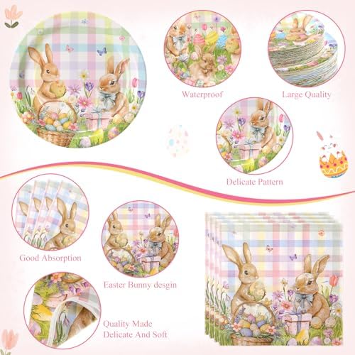 Ceenna 452 Pcs Easter Party Supplies for 50 Guest, Pastel Easter Bunny Paper Plates Napkins Cups Tablecloth Cutlery Straw Disposable Tableware for Rabbit Baby Shower Wedding Birthday Party Decoration - Image 2