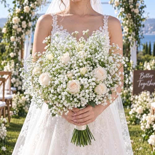 Babys Breath Artificial Flowers, 50 pcs White Flowers Artificial Real Touch Faux Flowers Bouquet Look Real Fake Flowers for Wedding Party Home Garden Tables Centerpieces Office Arrangements Decoration - Image 4