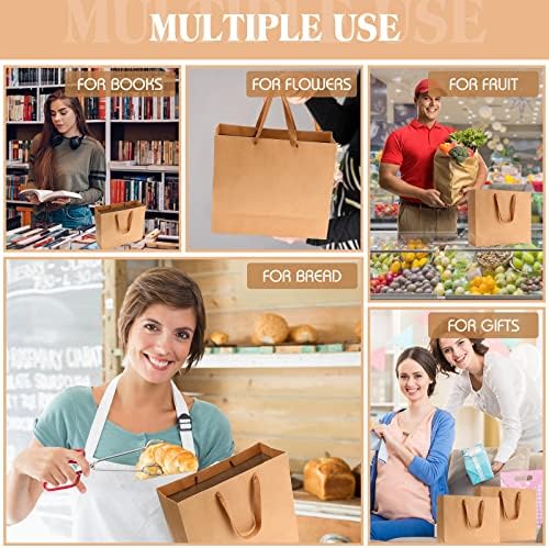 PerKoop 40Pack Kraft Gift Bag with Handles 4 Sizes, Horizontal, Brown - Image 4