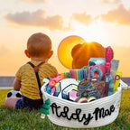 Personalized Baby Name Basket with Handles,Custom Diaper Caddy Cotton Rope Basket,Baby Stuff Organizer Storage Bin for Nursery Toy Room Bedroom Bathroom (White,L) - Image 3