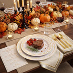 COLOSUS 175PCS Gold Dinnerware Sets, 25 Guests Leaf Stripe Plastic Plates. - Image 4