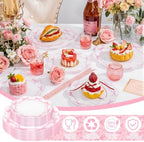 LIYH 60 Pcs Pink Bow Plastic Plates for Party - Pink Scalloped Scalloped Plates Disposable Heavyduty for Decorative Tableware for Holiday Party Decor Supplies - 10.25" Dinner & 7.5" Dessert Plate - Image 3