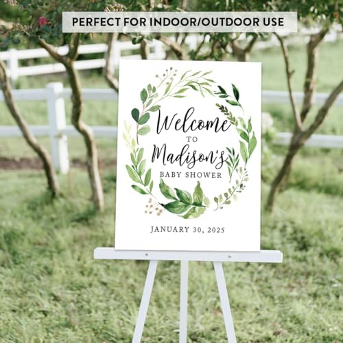 Andaz Press Personalized Large Canvas Guestbook Alternative, 16 x 20 Inches, Watercolor Leaf Foliage Wreath, Custom Baby Shower Welcome Sign for Greenery Baby Sprinkle - Image 6