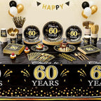 Funnymoom 452 Pcs 60th Anniversary Party Decorations, Cheers to 60 Years Paper Plates Napkins Cups Tablecloth Cutlery Straws Disposable Tableware Set for 60th Birthday Party Supplies for 50 Guests - Image 4