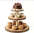 3-Tier Round Wooden Cupcake Stand, Rustic Natural Bark Wood Dessert Display Tower Platter for Wedding, Birthday, Baby Shower, Tea Party & Farmhouse Party Buffet by Unknown