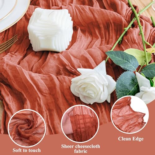 Wokceer Cheesecloth Fall Table Runner Terracotta 10FT Boho Gauze, 12 Pack - Image 3