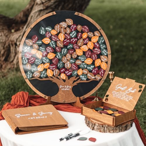 Wedding Guest Book Alternative with Wooden Leaves, Rustic Wedding Decoration (Round, Colors) - Image 7