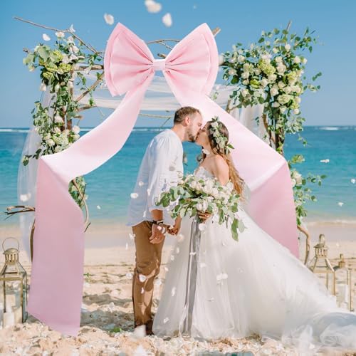 Giant Bow Decoration, 75x18 Inch Big Bows for Backdrop, Large Satin Ribbon Tie Bow for Wedding Engagement Baby Shower Bridal Christmas Birthday Party Wall Decor (Pink) - Image 5