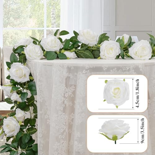U'Artlines 3 Pack Artificial White Rose Garlands Flower Vines 19.5 ft - Image 2