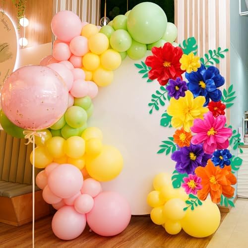 Geyee 80 Pcs Mexican Giant Paper Flowers Leaves Set, 48 Pcs Large Mexico Tissue Paper Flowers and 32 Green Leaves for Mexican Party Wedding Archway Fiesta Birthday Decoration 20" 10'' - Image 6