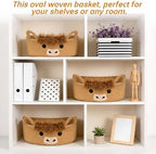 3 Pcs Oval Highland Cute Cow Basket for Nursery,Woven Rope Gift Basket - Image 4