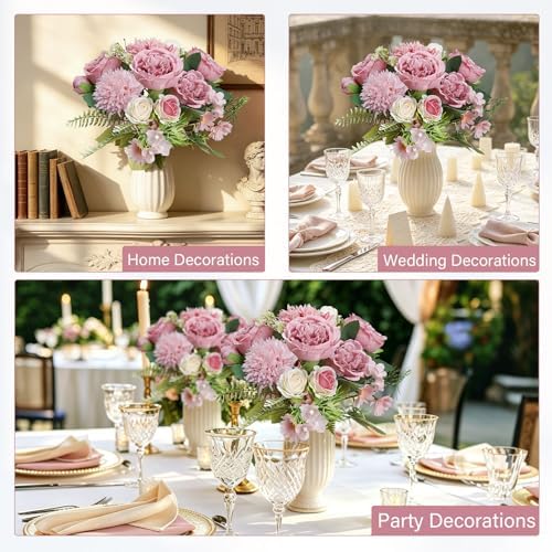 Peonies Artificial Flowers Bulk, 24 Bundles - Dusty Rose - Image 3