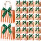 FunooFuno 50 Pack Orange Stripe Gift Bags with Green Bows, 5.5 Inches by Unknown