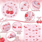 400 Pcs Cherry Birthday Party Decorations for 50 Guests, Red Pink Cherry Bow Scalloped Paper Plates Napkins Cups Cutlery for Pink Bow Coquette Baby Shower Bridal Shower Party Supply - Image 3
