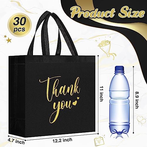 Sweetude 30 Thank You Non Woven Gift Bag, 11 x 12 x 5 Inch, Black - Image 2