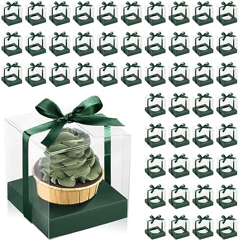 Thenshop 50 Pcs Clear Cupcake Boxes Individual 3.5 Inch, Green by Thenshop