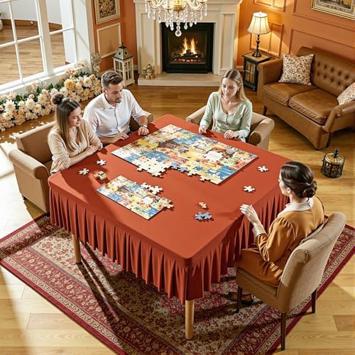Wish Care 2 Pack Rust Spandex Tablecloths for 34x34 Inch Square Tables, Stretch Fitted Table Clothes with Pleated Ruffle Skirt for 34” Table, Wrinkle Free and Elastic, for Party Kitchen Home Dining - Image 4