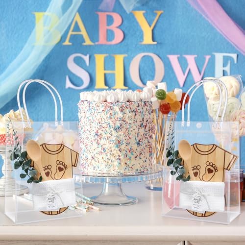 Teenyyou 43 Pcs Baby Shower Game Prizes for Winner Bamboo Cheese Board Spoon Plaid Towel Artificial Eucalyptus Stems Thank You Tag Card Gift Bag for Guest Baby Bridal Shower Wedding Favors(Babysuit) - Image 5