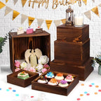 6 Pack Wooden Risers Display Stands Rustic Wood Cake & Cupcake Stands for Party Square Food Risers for Buffet Wooden Crates for Display Home Decor - Image 5