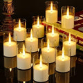 VIODAIM 12Pack Flickering Flameless LED Candles with Timer, Battery Powered - Small Pillar & Votive, Clear (2"X3") by VIODAIM