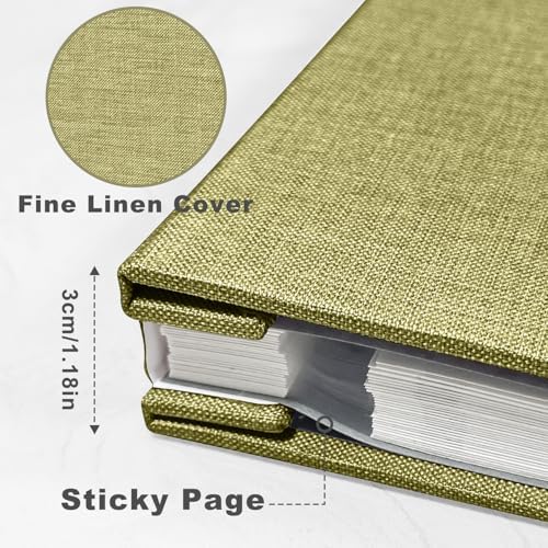 Large Photo Album Self Adhesive, DIY Scrapbook Album for 600 Photos, 13"x12.6" 120 Pages Light Matcha Linen Cover Memory Book - Image 3