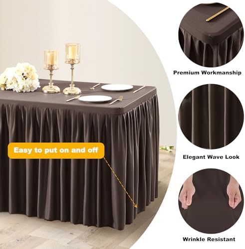 Wish Care Brown Polyester Table Clothes for 6 Foot Rectangle Tables, Wrinkle Free Fitted Table Cover with Pleated Ruffle Table Skirt for Birthday Party Wedding Trade Show Event Display - Image 7