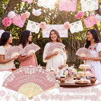 Barydat 24 Sets Cielito Lindo Baby Shower Favors De Barro Paper Hand Fans with Organza Bags Mexican Folding Fans Handheld Home Decor DIY Supplies for Guest Talavera Bridal Baby Shower(Pink) - Image 4