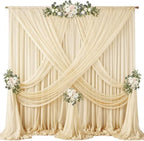 40ft x 10ft Champagne Backdrop Curtains, Wrinkle-Free Sheer Chiffon Fabric Photo Backdrop Drapes for Wedding Arch Party Ceremony Stage Photography Decorations by WishCare