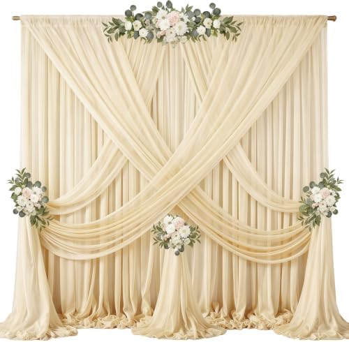 40ft x 10ft Champagne Backdrop Curtains, Wrinkle-Free Sheer Chiffon Fabric Photo Backdrop Drapes for Wedding Arch Party Ceremony Stage Photography Decorations by WishCare
