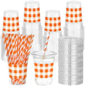 Sliner 50 Sets Orange White Gingham Plaid Party Plastic Cups 16oz by Sliner