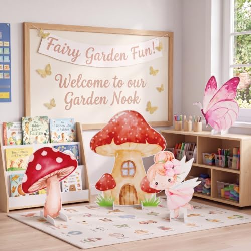 4 Pcs 23.6 Inch Large Fairy Theme Cardboard with Stand and 20 Butterfly Cutout, Prop up Mushroom Butterfly Fairy Yard Signs Decoration for Forest Wonderland Garden Fairytale Photo Prop - Image 4