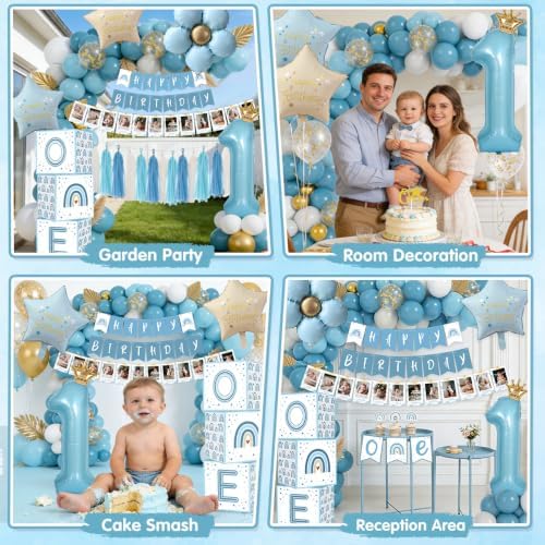 1st Birthday Decorations for Boy, Blue First Party Supplies Balloon Set - Image 5