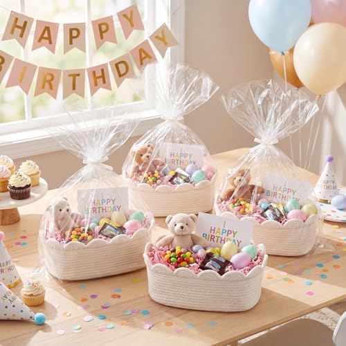 4 Pack Small Woven Baskets with Gift Bags, Ribbons, Wrap Tissue Papers Gift Baskets Empty to Fill for Baby Shower Wedding Christmas Day, Decorative Storage Cubes for Toys(Beige) - Image 5