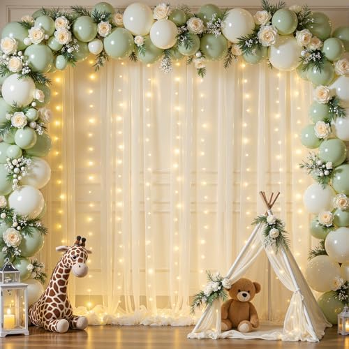 10x10ft Cream White Tulle Backdrop Curtains with Lights String for Parties,Wrinkle Free Sheer Curtain Wedding Photo Backdop Drapes for Baby Shower Birthday Party Photography Home Decorations - Image 6