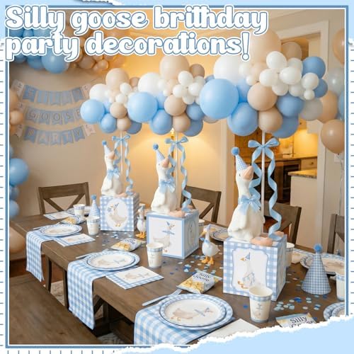 6 Sets Blue Silly Goose Birthday Decoration 15.7 Inch Soft Silly Goose Table Centerpiece Stuffed Animals with Balloon Boxes Hat Geese Plushies Table Decor for Birthday Party Favors - Image 3