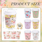 Mimorou 120 Sets Floral Coffee Cups 8oz Tea Party Cups Disposable Fancy Coffee Cup with Lids and Sleeves Flower Designs Hot Cup for Tea Party Wedding Baby Shower Supplies - Image 2