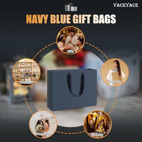 YACEYACE Navy Blue Gift Bags Bulk, Large Size 12.5"x4.5"x11" Navy Blue - Image 7