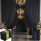 6 Panels 5x15ft Black Backdrop Curtains for Parties, Wrinkle Free Polyester Black Photo Backdrop Drapes 15 ft Long Back Drop Cloth for Wedding Birthday Photography Background Party by Htper