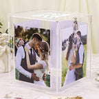 Acrylic Wedding Card Box with Picture Frame, Clear Gift Card Box for Wedding Reception, Large Rotatable Money Envelope Card Box Holder with Lock for Graduation Party Birthday Baby Shower by CYAOOI