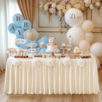 Wish Care Light Champagne Polyester Table Clothes for 4 Foot Rectangle Tables, Wrinkle Free Fitted Table Cover with Pleated Ruffle Table Skirt for Birthday Party Wedding Trade Show Event Display - Image 2