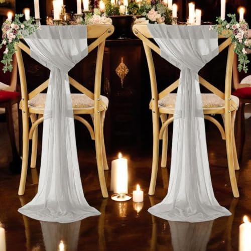 MDS Pack of 75 Chiffon Chair Sashes for Wedding & Event Décor - Grey - Image 6
