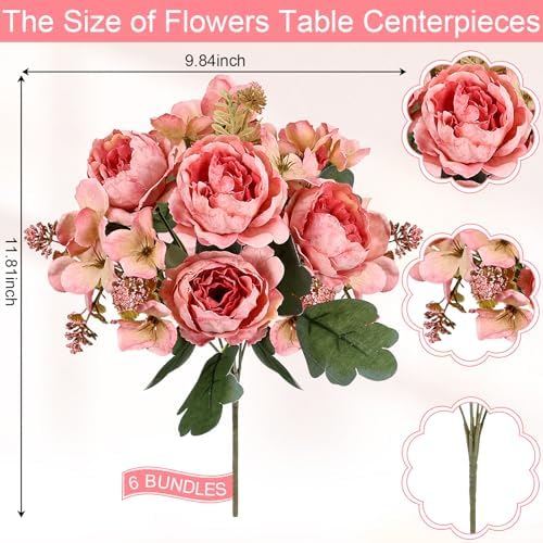 6 Bundles Peonies Artificial Flowers & Pack of 4 Baby Shower Centerpieces for Tables - Image 3