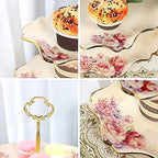 fanquare 3-Tier Royal Vintage Floral Cupcake Stand with Gold Trim - Image 3